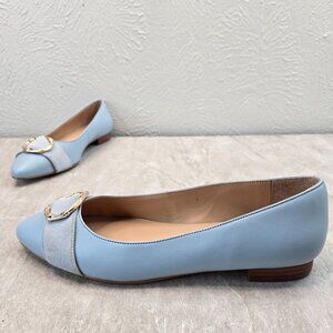 Talbots Ballet Flats Sz 9 Blue Light Suede Slip On Dressy Pointed Ballerina Shoe